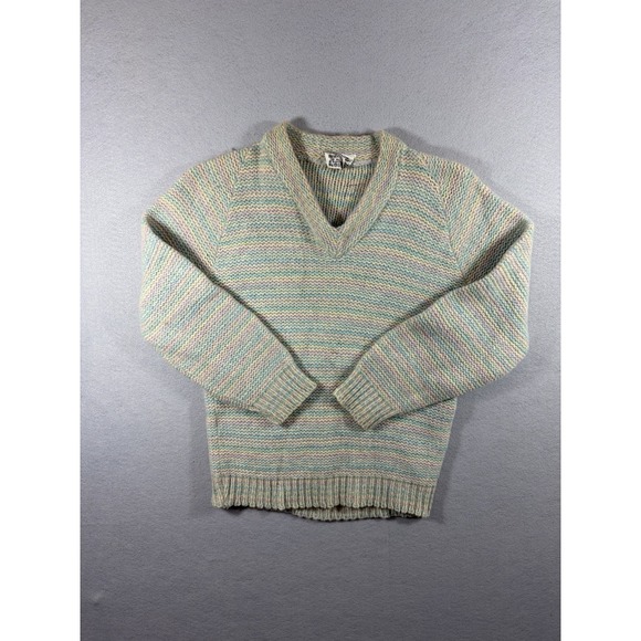 Heritage Sweaters - Heritage Shetland Wool Women's V Neck Sweater  Rainbow Cottagecore Preppy